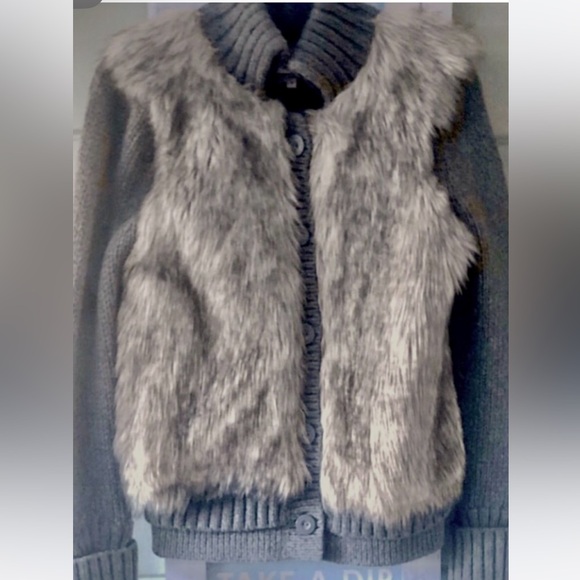 JUICY COUTURE y2K button up sweater coat or cardigan sweater wool & faux fur M - Picture 11 of 13